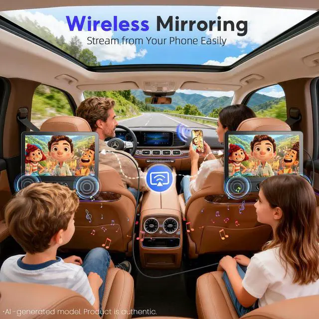 Alt view image 2 of 6 - 12" Car DVD Player Dual Screen Support Wireless Screen Mirroring | IPS Screen, HDMI Input for Games, AV in/Out and Resume Playback Memory,Dual Power Supply, Supports AirPlay and Miracast
