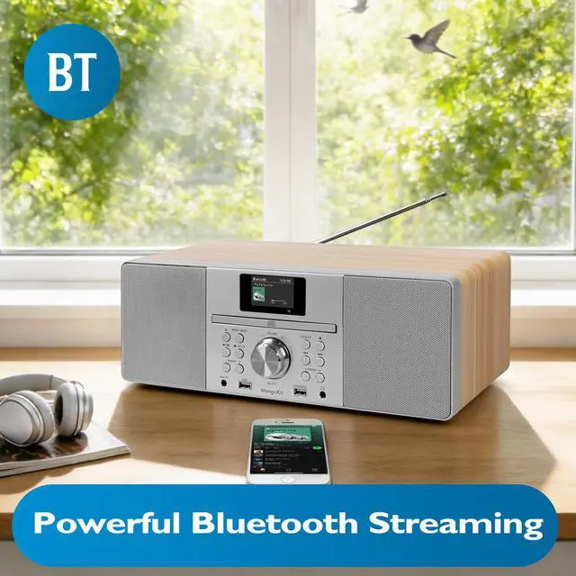Alt view image 4 of 6 - MS1 CD Player, FM, Bluetooth, Powerful HiFi Music System,Maple | 2.4in colour display,60 presets,remote control,acoustic wooden cabinet,USB,AUX-in,headphone jack,dual alarms,EQ modes