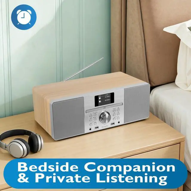 Alt view image 6 of 6 - MS1 CD Player, FM, Bluetooth, Powerful HiFi Music System,Maple | 2.4in colour display,60 presets,remote control,acoustic wooden cabinet,USB,AUX-in,headphone jack,dual alarms,EQ modes