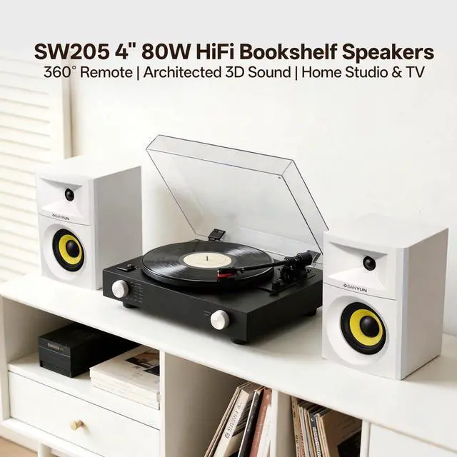 Alt view image 2 of 6 - SW205 2.0 Bookshelf Speakers, Room-Filling Expanded Stage, Dual-DSP | Built-in 24bit DAC, Bluetooth 5.4/Optical/AUX, 80W 4" Glass Fiber Woofer & Silk Dome Tweeter, Wireless RF Remote (Pair,White)