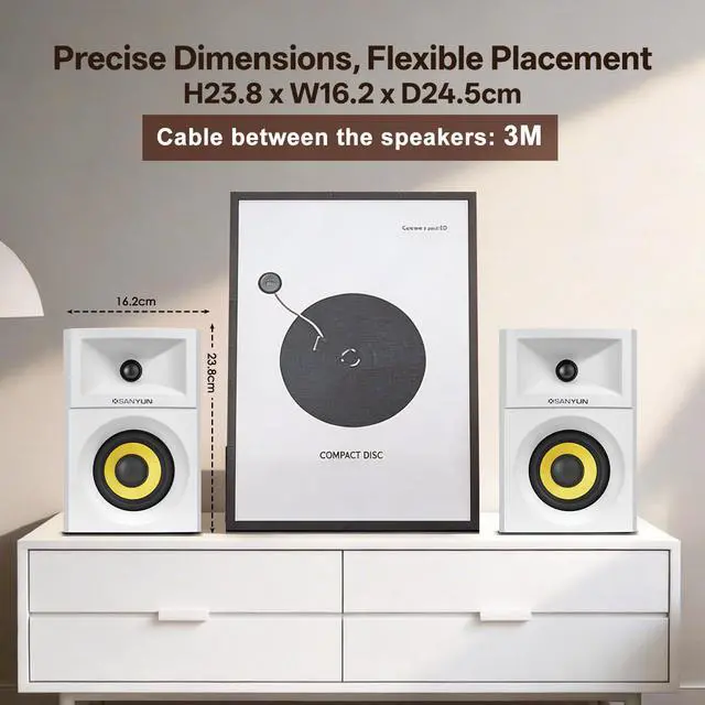 Alt view image 3 of 6 - SW205 2.0 Bookshelf Speakers, Room-Filling Expanded Stage, Dual-DSP | Built-in 24bit DAC, Bluetooth 5.4/Optical/AUX, 80W 4" Glass Fiber Woofer & Silk Dome Tweeter, Wireless RF Remote (Pair,White)