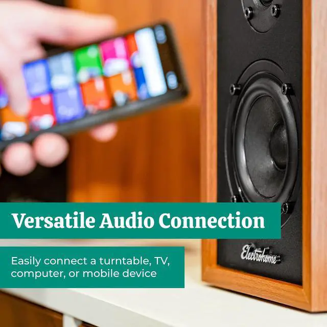 Alt view image 3 of 6 - Berkeley 2.0 Stereo Powered Bookshelf Speakers with Built-in Amplifier and 3" Drivers for Turntable, TV, PC and Wireless Music Streaming Featuring Bluetooth 5, RCA and Aux (EB20)