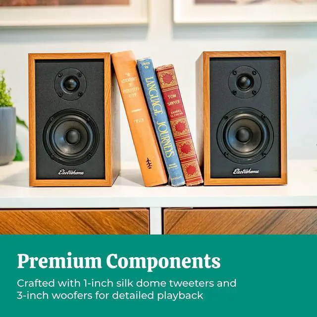 Alt view image 4 of 6 - Berkeley 2.0 Stereo Powered Bookshelf Speakers with Built-in Amplifier and 3" Drivers for Turntable, TV, PC and Wireless Music Streaming Featuring Bluetooth 5, RCA and Aux (EB20)