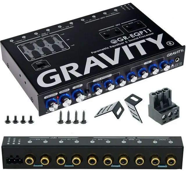 Main image of GR-EQP11 Digital Bass Machine 1/2 Din 9V 4-Way Car Parametric Equalizer w/Front, Rear + Sub Output and Night Illumination
