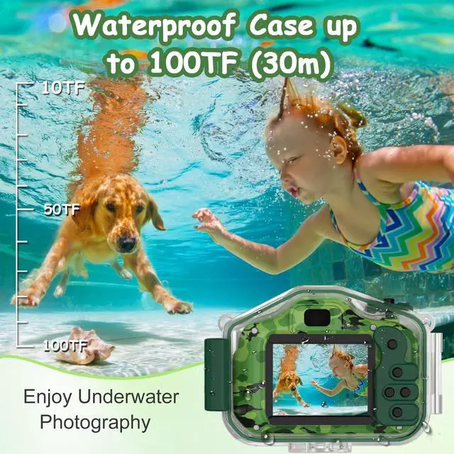 Alt view image 2 of 6 - Kids Waterproof Camera, Underwater HD Digital Camcorder, Green | Mini Action Toys, Christmas Birthday Gifts for Toddler Boys Girls 3-12, Ideal for Summer Beach Pool Camp Travel, 32GB card