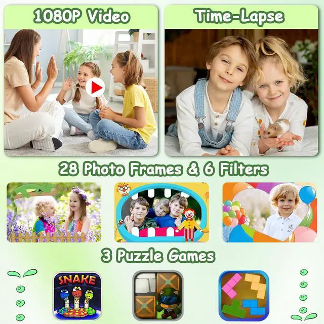 Alt view image 3 of 6 - Kids Waterproof Camera, Underwater HD Digital Camcorder, Green | Mini Action Toys, Christmas Birthday Gifts for Toddler Boys Girls 3-12, Ideal for Summer Beach Pool Camp Travel, 32GB card
