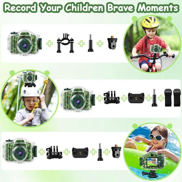 Alt view image 5 of 6 - Kids Waterproof Camera, Underwater HD Digital Camcorder, Green | Mini Action Toys, Christmas Birthday Gifts for Toddler Boys Girls 3-12, Ideal for Summer Beach Pool Camp Travel, 32GB card