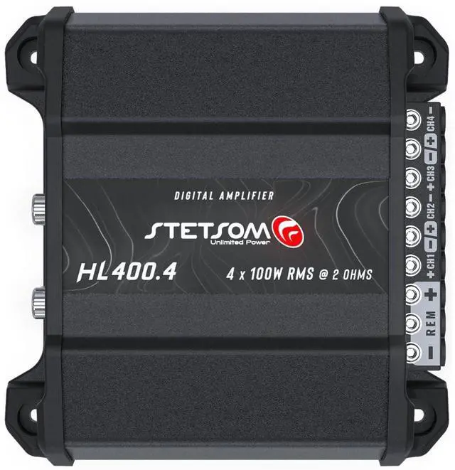 Alt view image 3 of 6 - HL 400x4 2 Ohms - Compact Digital 4 Channel Amplifier, 400W RMS 400.4, Full Range, High Input, Bass Boost Gain + 14db (Variable Adjustment 30-75hz), Multichannel, Digital Sound, Crossover