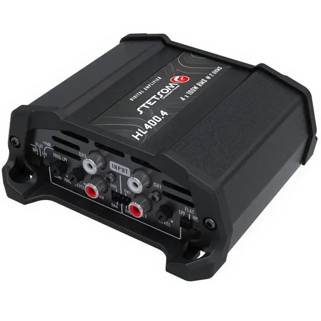 Alt view image 4 of 6 - HL 400x4 2 Ohms - Compact Digital 4 Channel Amplifier, 400W RMS 400.4, Full Range, High Input, Bass Boost Gain + 14db (Variable Adjustment 30-75hz), Multichannel, Digital Sound, Crossover