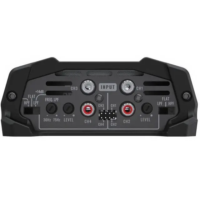 Alt view image 6 of 6 - HL 400x4 2 Ohms - Compact Digital 4 Channel Amplifier, 400W RMS 400.4, Full Range, High Input, Bass Boost Gain + 14db (Variable Adjustment 30-75hz), Multichannel, Digital Sound, Crossover