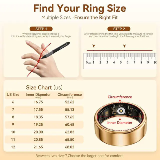 Alt view image 2 of 6 - Smart Health Fitness Ring for Women & Men, Activity Tracker with Step Counter, Sleep Monitor & Stress Tracking, Waterproof, Compatible with Android & iOS, No Subscription Fee