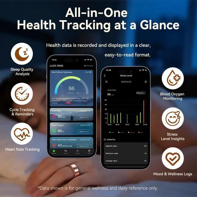 Alt view image 3 of 6 - Smart Health Fitness Ring for Women & Men, Activity Tracker with Step Counter, Sleep Monitor & Stress Tracking, Waterproof, Compatible with Android & iOS, No Subscription Fee
