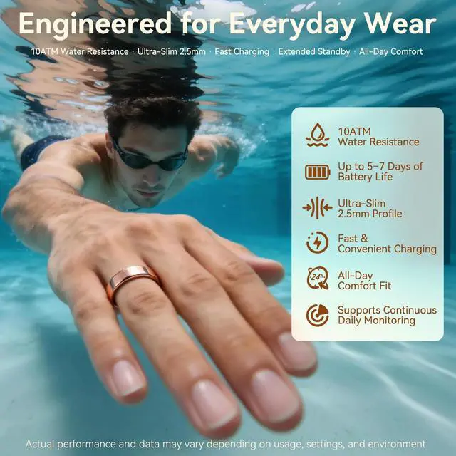 Alt view image 5 of 6 - Smart Health Fitness Ring for Women & Men, Activity Tracker with Step Counter, Sleep Monitor & Stress Tracking, Waterproof, Compatible with Android & iOS, No Subscription Fee