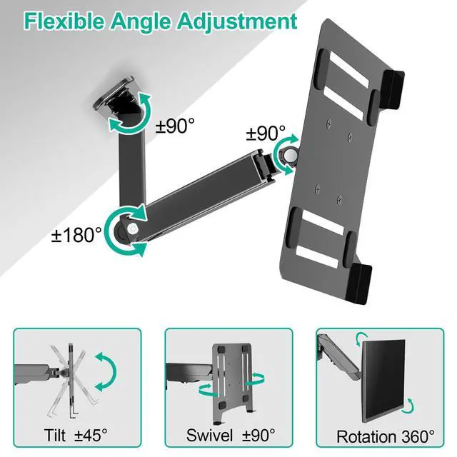 Alt view image 4 of 6 - 2-in-1 Gas Spring Laptop Wall Mount for 12"-17" Notebook/13"-32" Screen | Wall Holder with Vented Tray, Full Motion Adjustable Wall Mount Laptop Stand Holds 3.3-17.6lbs, VESA 75/100mm