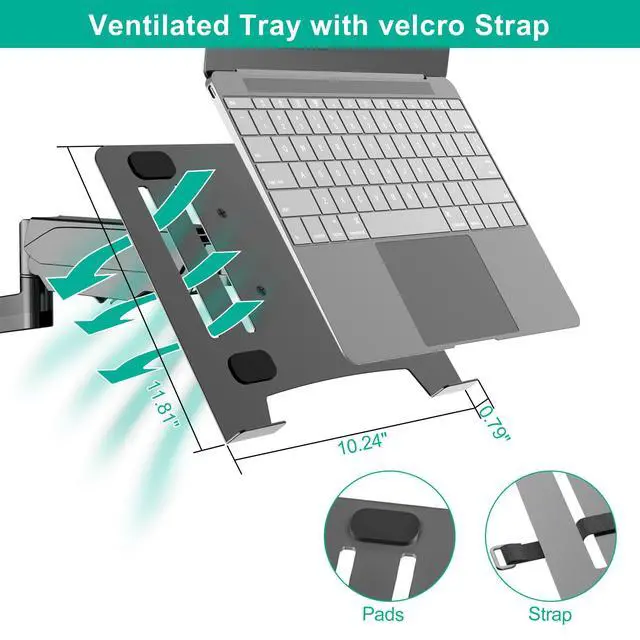 Alt view image 5 of 6 - 2-in-1 Gas Spring Laptop Wall Mount for 12"-17" Notebook/13"-32" Screen | Wall Holder with Vented Tray, Full Motion Adjustable Wall Mount Laptop Stand Holds 3.3-17.6lbs, VESA 75/100mm
