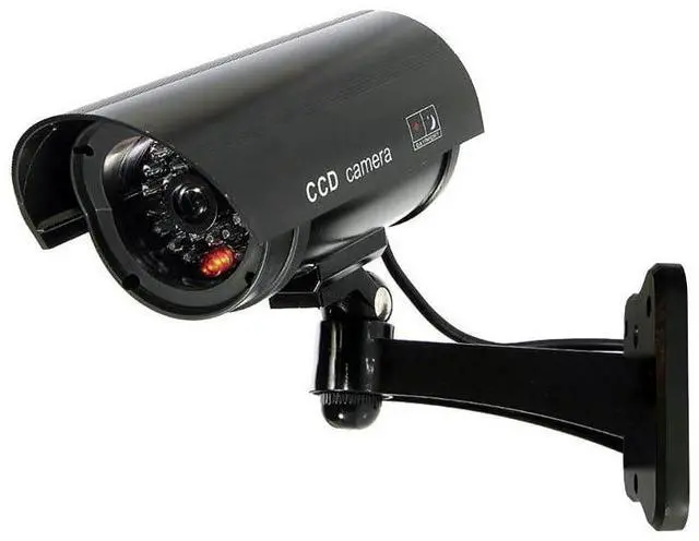 Main image of Fake Security Camera, Dummy CCTV Surveillance System with Realistic Red Flashing Lights and Warning Sticker Indoor Outdoor Protect