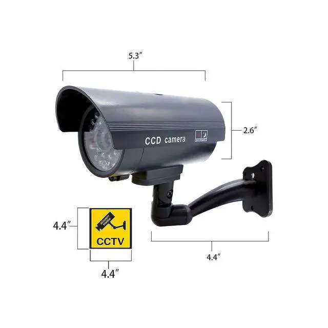 Alt view image 2 of 6 - Fake Security Camera, Dummy CCTV Surveillance System with Realistic Red Flashing Lights and Warning Sticker Indoor Outdoor Protect