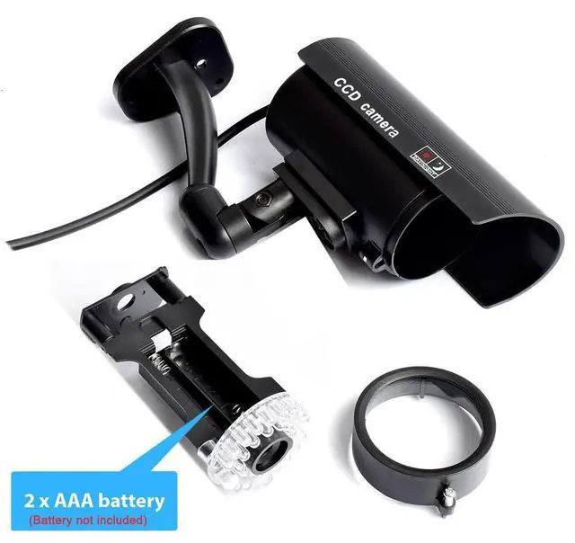 Alt view image 4 of 6 - Fake Security Camera, Dummy CCTV Surveillance System with Realistic Red Flashing Lights and Warning Sticker Indoor Outdoor Protect
