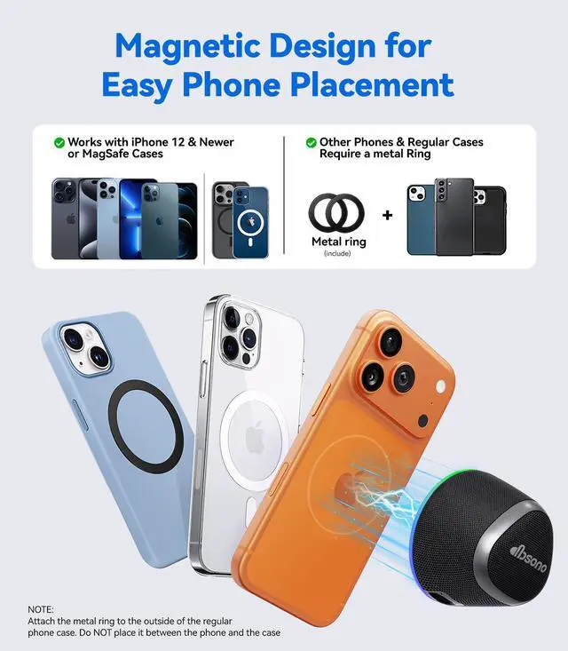 Alt view image 4 of 6 - 2 in 1 Portable Magnetic Bluetooth Speaker, Phone Stand, Black | Gifts for Adults Teens, Mini Speakers, IPX5 Waterproof, Loud Sound, 9 Light Modes, TWS, Home/Office/Travel Essentials