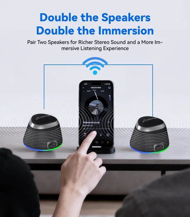 Alt view image 6 of 6 - 2 in 1 Portable Magnetic Bluetooth Speaker, Phone Stand, Black | Gifts for Adults Teens, Mini Speakers, IPX5 Waterproof, Loud Sound, 9 Light Modes, TWS, Home/Office/Travel Essentials
