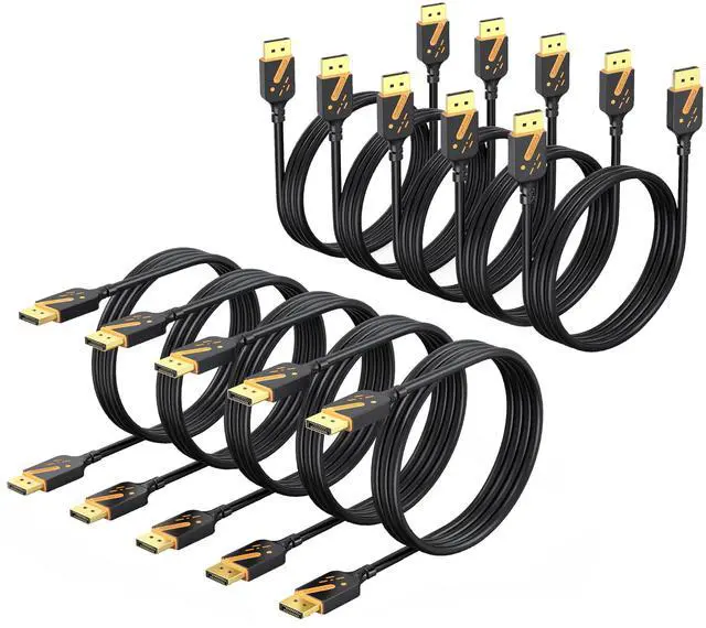 Main image of DisplayPort 1.2 Cable, 6FT, 10-Pack, 4K@60Hz, 2K@165Hz | Gold-plated connectors deliver reliable 4K performance. Supports 3D and HDR. Great for gaming, PC, TV, and monitors