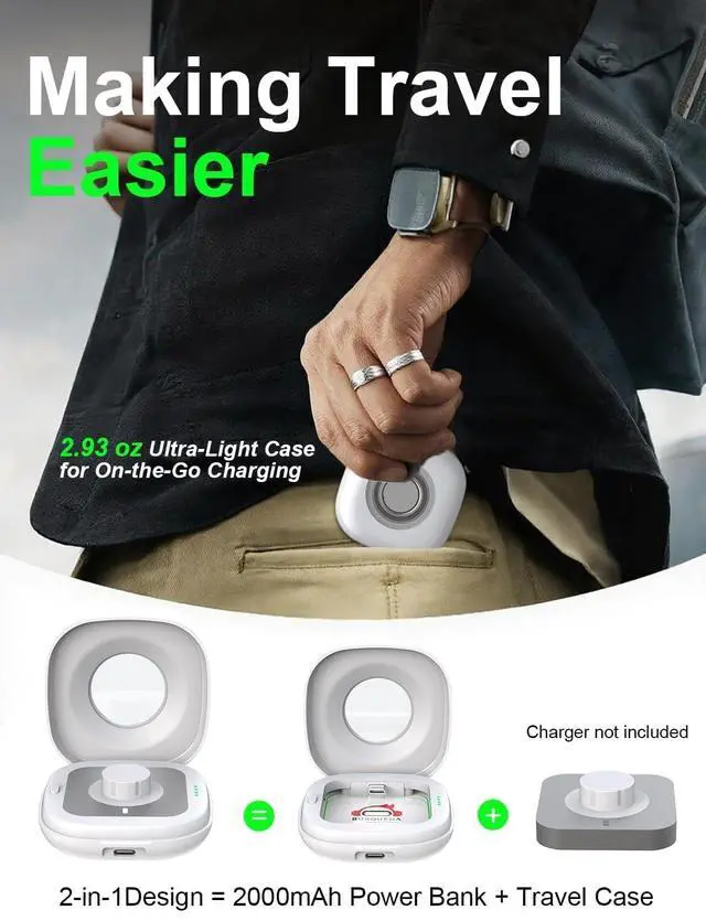 Alt view image 3 of 6 - Wireless Charging Case for Oura Ring 4 Charger, Portable Travel Charging Station Fits All-Sized Ring Gen 4 Dock, 50-Day Runtime (Case Only)
