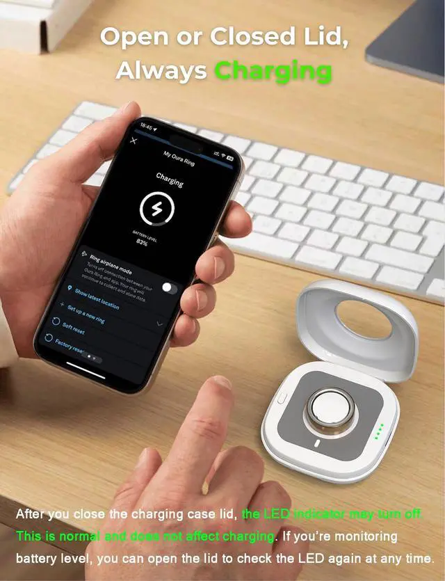 Alt view image 4 of 6 - Wireless Charging Case for Oura Ring 4 Charger, Portable Travel Charging Station Fits All-Sized Ring Gen 4 Dock, 50-Day Runtime (Case Only)