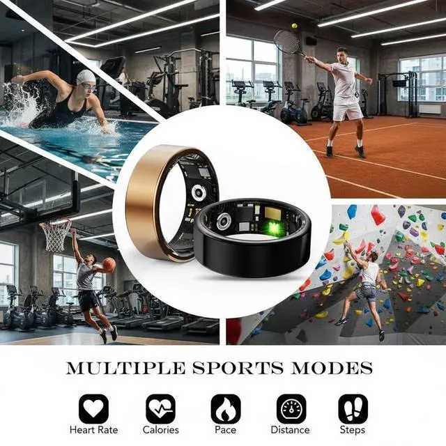 Alt view image 4 of 6 - Smart Health Ring for Men Women, Fitness Tracker Ring with Heart Rate Blood Pressure SpO2 Sleep Monitoring, 100+ Sports, Slim Stainless Steel IP68, No Subscription, iOS Android (Black, 9)