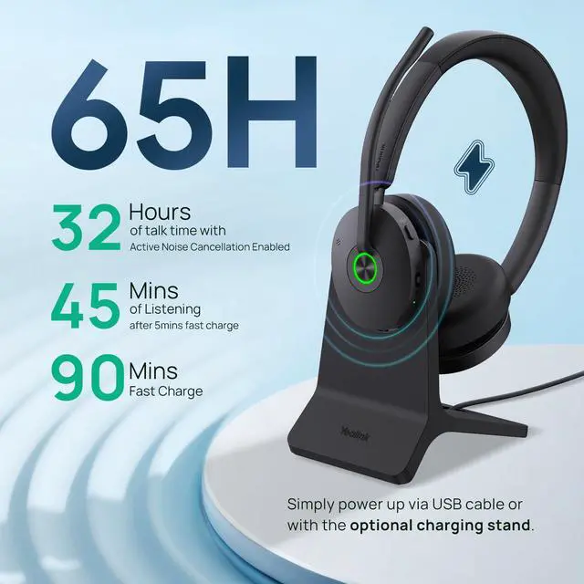 Alt view image 4 of 6 - BH74 AI ANC Wireless Headset with Mic for Work with Charging Dock | 6 Hybrid ANC Mic for Clear Call,Bluetooth Headphone for Open Office WFH,Mute Button&32H Battery Life,Teams Certified,USB C/A