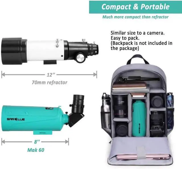 Alt view image 6 of 6 - Maksutov-Cassegrain Telescope for Adults Kids Astronomy Beginners, Mak60 Catadioptric Compound Telescope 750x60mm, Compact Portable Travel Telescope, with Tabletop Tripod Phone Adapter