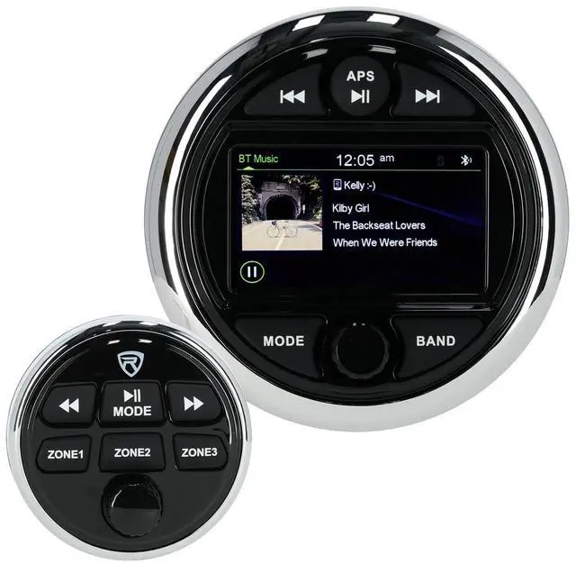 Main image of RGHR48A 4 Zone Marine Gauge Hole Receiver, Bluetooth, App Control | 72W Peak / 28W RMS x 4, Wired Remote, USB, AM/FM, 10-Band EQ, IP66 Waterproof, 3" TFT Display, LED Buttons, RCA Outputs