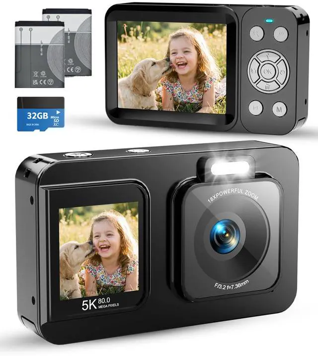 Main image of 5K 80MP Digital Camera for Photography, Point and Shoot Vlogging Camera with Dual Screen, 18X Zoom & Auto Focus, Compact Camera for Kids Teens Beginners, IMX258 Sensor, Webcam Mode, Black