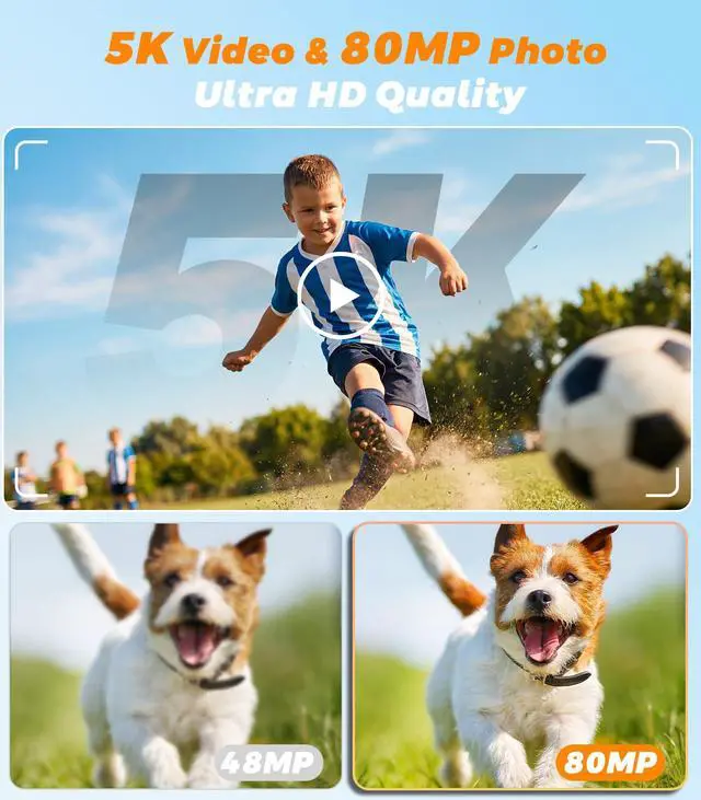 Alt view image 2 of 6 - 5K 80MP Digital Camera for Photography, Point and Shoot Vlogging Camera with Dual Screen, 18X Zoom & Auto Focus, Compact Camera for Kids Teens Beginners, IMX258 Sensor, Webcam Mode, Black