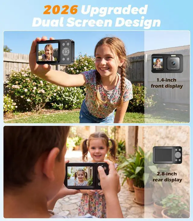 Alt view image 4 of 6 - 5K 80MP Digital Camera for Photography, Point and Shoot Vlogging Camera with Dual Screen, 18X Zoom & Auto Focus, Compact Camera for Kids Teens Beginners, IMX258 Sensor, Webcam Mode, Black