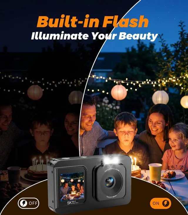 Alt view image 6 of 6 - 5K 80MP Digital Camera for Photography, Point and Shoot Vlogging Camera with Dual Screen, 18X Zoom & Auto Focus, Compact Camera for Kids Teens Beginners, IMX258 Sensor, Webcam Mode, Black