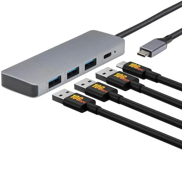 Main image of USB 3.2/3.1 Gen 2 Multiport USB C Hub Dock, 10Gbps, USB-C to 1xUSB-C/3xUSB-A, Works with Windows/Mac, Silver, Black