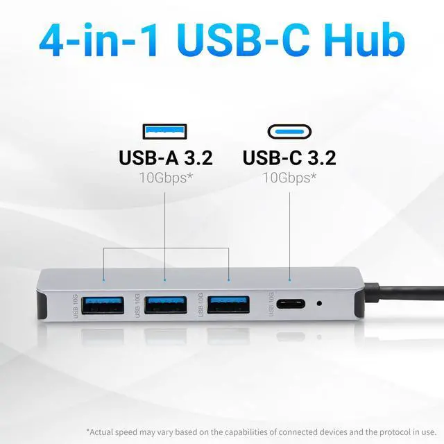 Alt view image 2 of 6 - USB 3.2/3.1 Gen 2 Multiport USB C Hub Dock, 10Gbps, USB-C to 1xUSB-C/3xUSB-A, Works with Windows/Mac, Silver, Black
