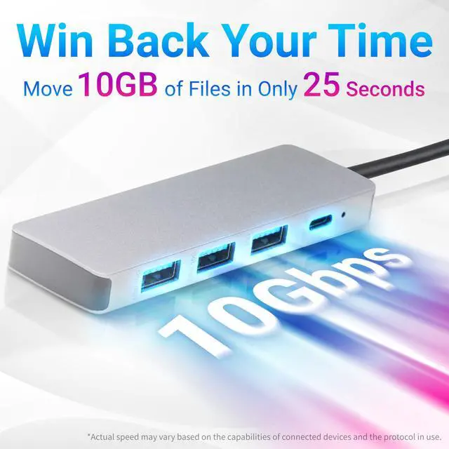 Alt view image 3 of 6 - USB 3.2/3.1 Gen 2 Multiport USB C Hub Dock, 10Gbps, USB-C to 1xUSB-C/3xUSB-A, Works with Windows/Mac, Silver, Black