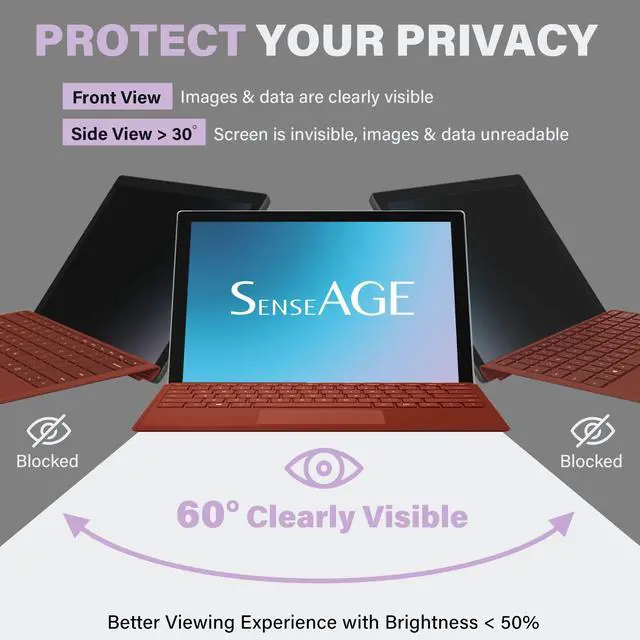 Alt view image 3 of 6 - Magnetic Privacy Screen Protector for Surface Pro 12.3 inch (7+/7/6/5/4), Easy On/Off Privacy Filter, Anti-Blue Light, Glare, Laptop Screen Filter, Compatible with Surface Pro 12.3"