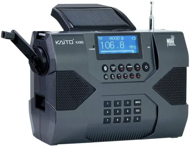 Main image of Emergency Radio Voyager Max KA900 Digital Solar Dynamo Crank Wind Up AM/FM/SW & NOAA Weather Stereo Radio Receiver with Bluetooth, Real-time Alert, MP3 Player, Recorder & Phone Charger, Black