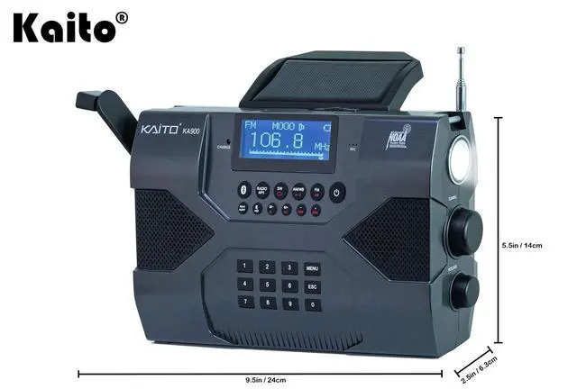 Alt view image 3 of 6 - Emergency Radio Voyager Max KA900 Digital Solar Dynamo Crank Wind Up AM/FM/SW & NOAA Weather Stereo Radio Receiver with Bluetooth, Real-time Alert, MP3 Player, Recorder & Phone Charger, Black