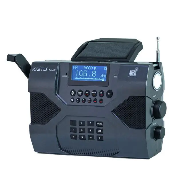 Alt view image 4 of 6 - Emergency Radio Voyager Max KA900 Digital Solar Dynamo Crank Wind Up AM/FM/SW & NOAA Weather Stereo Radio Receiver with Bluetooth, Real-time Alert, MP3 Player, Recorder & Phone Charger, Black