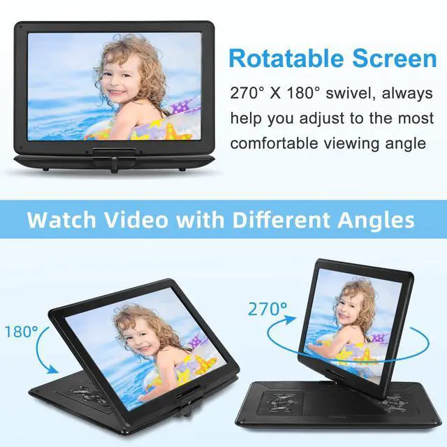Alt view image 3 of 6 - 17.9" Portable DVD Player with 15.6" Large HD Screen, Black | High Volume Speakers, 6 Hours Battery DVD Player Portable, Support USB/SD Card/Sync TV, Region Free