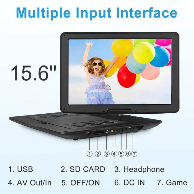 Alt view image 5 of 6 - 17.9" Portable DVD Player with 15.6" Large HD Screen, Black | High Volume Speakers, 6 Hours Battery DVD Player Portable, Support USB/SD Card/Sync TV, Region Free