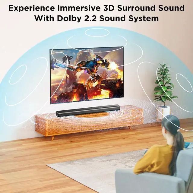 Alt view image 2 of 6 - 2.2ch Dolby Soundbar for Smart TV, 200W Peak Power, 6 Drivers - 2 SUBWOOFER/ 2 Tweeter Build-in, Deep Bass/Clear Voice, 3D Surround Speakers w/HDMI ARC/Opt/BT 5.3, TV/PC Sound Bar-35.4" Long
