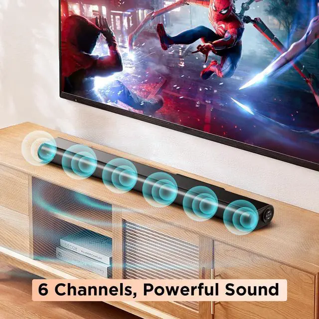Alt view image 3 of 6 - 2.2ch Dolby Soundbar for Smart TV, 200W Peak Power, 6 Drivers - 2 SUBWOOFER/ 2 Tweeter Build-in, Deep Bass/Clear Voice, 3D Surround Speakers w/HDMI ARC/Opt/BT 5.3, TV/PC Sound Bar-35.4" Long