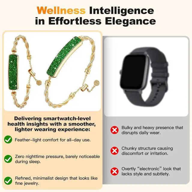Alt view image 6 of 6 - 2-in-1 Crystal-Inlaid Smart Bracelet for Women, Jewelry Fitness Tracker with Heart Rate, Sleep & Cycle Tracking, IP68 Waterproof, Interchangeable Bands, Compatible with iOS & Android