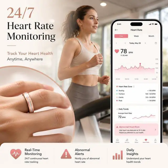 Alt view image 4 of 6 - Smart Ring for Women Health Ring with 24/7 Heart Rate Monitor Sleep Tracker Multi-Sport Modes Waterproof Remote Camera Period Tracking Fitness Tracker Diamond-Accented Fashion iOS Android Phones