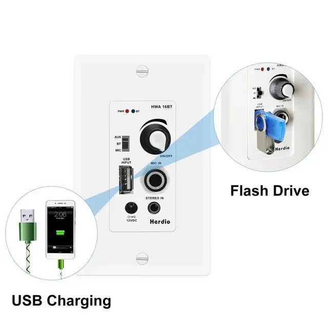 Alt view image 2 of 6 - Home Audio Package in Wall Bluetooth Amplifier Volume Control Receiver Wall Plate with 6.5 Inch 640W Ceiling Speakers(2 Pairs)