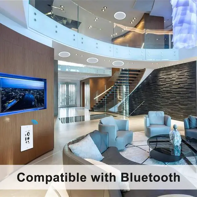 Alt view image 6 of 6 - Home Audio Package in Wall Bluetooth Amplifier Volume Control Receiver Wall Plate with 6.5 Inch 640W Ceiling Speakers(2 Pairs)